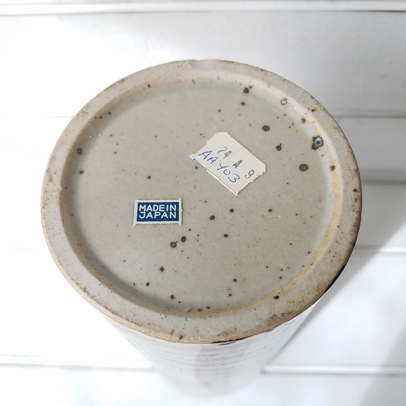 JAPANESE STONEWARE Cylindrical Vase Vintage Rustic - Picture 6 of 8